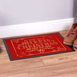 "Personalised Christmas Welcome Entrance Doormat, Red & Gold, "