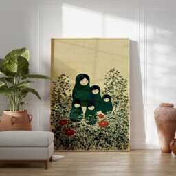 Green Folk Matryoshka Poster - Vintage Nesting Doll Meadow Illustration - thumbnail 3