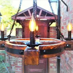 Celtic Cross Wooden Chandelier, Rustic Gothic Pendant Light, Medieval Decor Candle Fixture, Handmade Wood Hanging Lamp - thumbnail 2