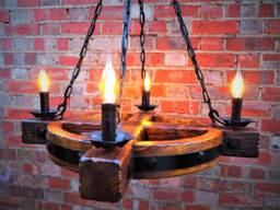 Celtic Cross Wooden Chandelier, Rustic Gothic Pendant Light, Medieval Decor Candle Fixture, Handmade Wood Hanging Lamp