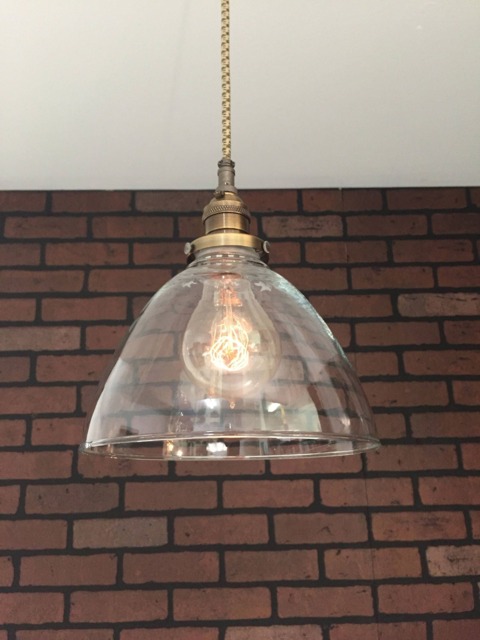 "Industrial Pendant Light -Antique Brass 8"" Clear Glass Cone Shade with Patented ""Huila" - image 1