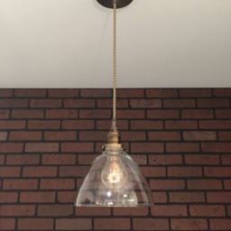 "Industrial Pendant Light -Antique Brass 8"" Clear Glass Cone Shade with Patented ""Huila" - thumbnail 2