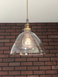 "Industrial Pendant Light -Antique Brass 8"" Clear Glass Cone Shade with Patented ""Huila" - thumbnail 1