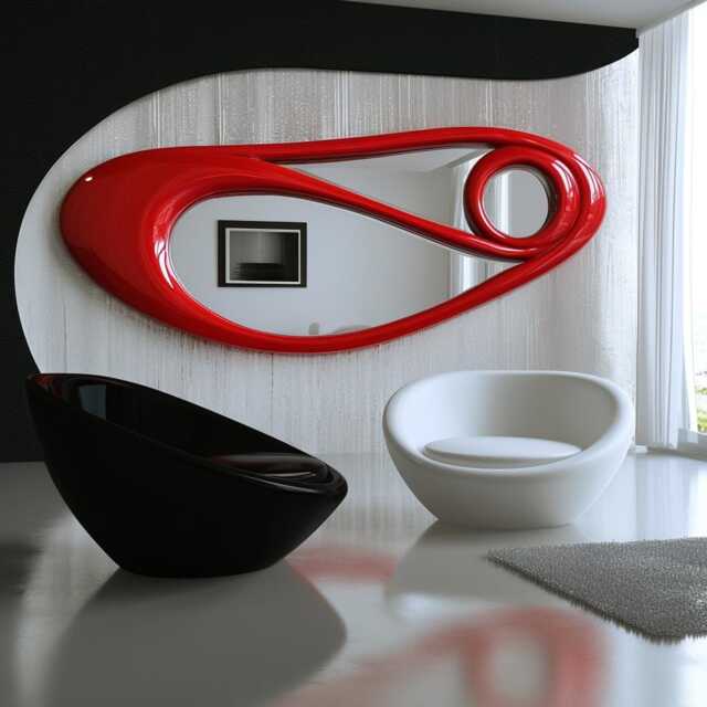 Asymmetrical Wooden Wall Mirror With Organic Frame, Handmade For Living Room Decoration - image 1