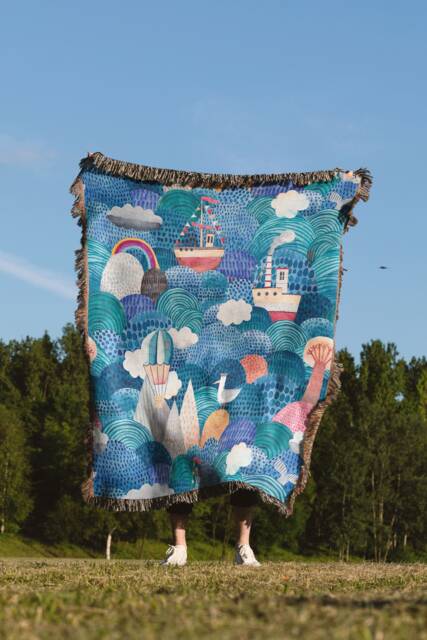 Ocean Boat Throw Blanket Kids Nursery Decor, Woven Cotton - image 1