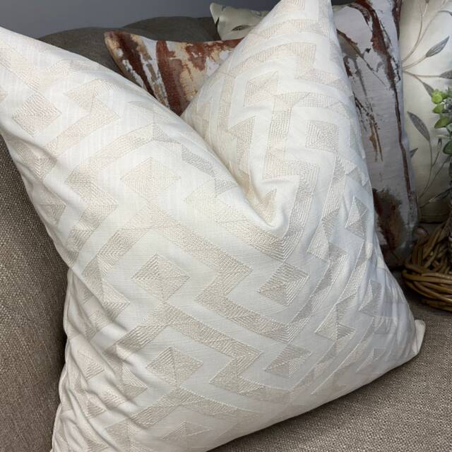 Meeko Geometric Cushion Cover John Lewis Embroidered Fabric Graphic Pillow Sham Double-Sided Natural Home Decor Handmade in UK - image 1