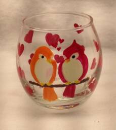 Hand Painted Love Birds Votive Candle Holder - Anniversary Gift