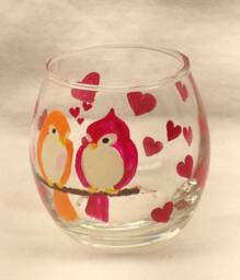 Hand Painted Love Birds Votive Candle Holder - Anniversary Gift - thumbnail 2