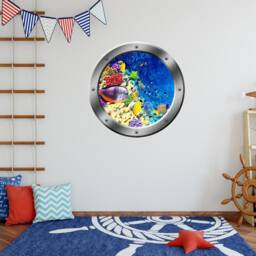 Sea Life Underwater Porthole Window Coral Reef Mural Decal Kids Room Sticker Wall Art Po22 - thumbnail 1