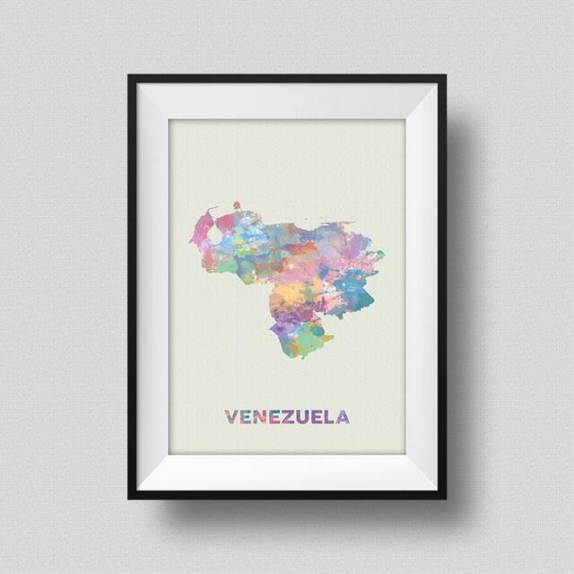 Venezuela Watercolor Map Art Print Ink Splash Poster Canvas, Map