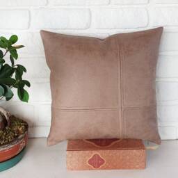 Zen Stone Beige Vegan Leather Pillow Cover 16x16 Decorative Stitched Home Decor - thumbnail 3