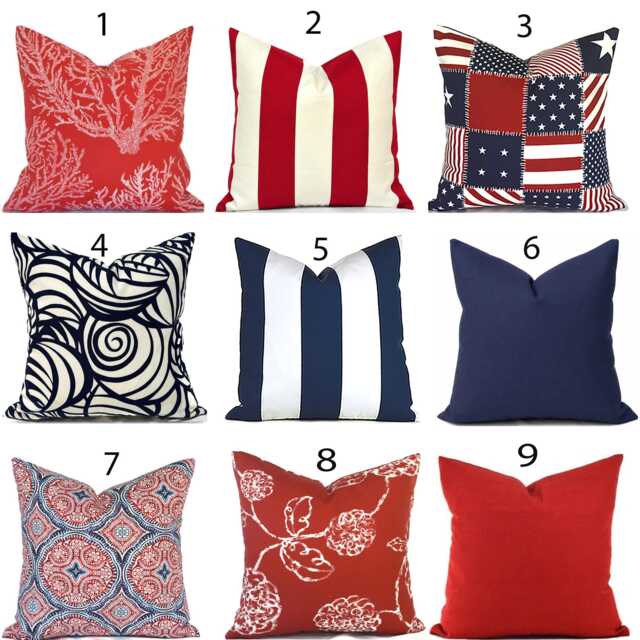 Outdoor Pillow Cover With Zippers, Stars & Stripes, Pick Your Favorite Red White Blue - image 1