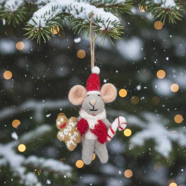 Chris Mouse - Hanging Decoration Christmas Needle Felting Felt Mice Sustainable Eco-Friendly Biodegradable - image 1