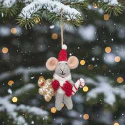 Chris Mouse - Hanging Decoration Christmas Needle Felting Felt Mice Sustainable Eco-Friendly Biodegradable - thumbnail 1