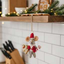 Chris Mouse - Hanging Decoration Christmas Needle Felting Felt Mice Sustainable Eco-Friendly Biodegradable - thumbnail 4