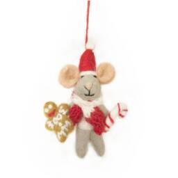 Chris Mouse - Hanging Decoration Christmas Needle Felting Felt Mice Sustainable Eco-Friendly Biodegradable - thumbnail 2