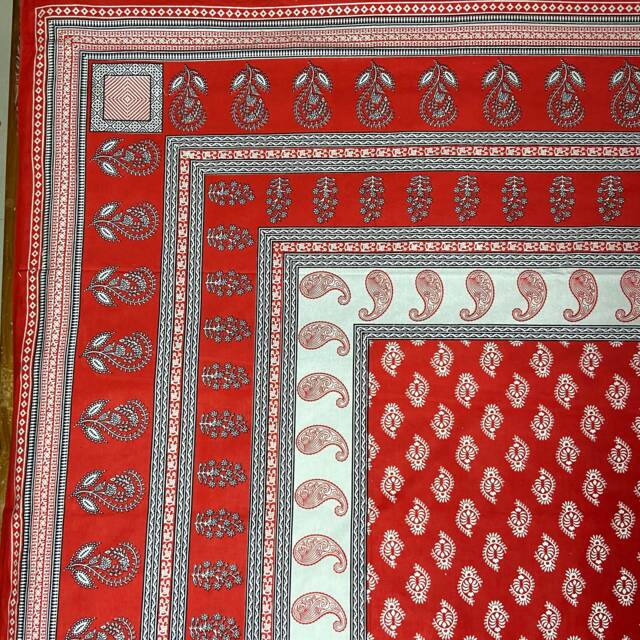 Rectangular Block Print Paisley Red Romantic Bedsheet With 2 Pillow Covers Soft & Comfy Bedspread Bedroom Decor At Fabricwala - 90108 B16 - image 1
