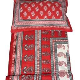 Rectangular Block Print Paisley Red Romantic Bedsheet With 2 Pillow Covers Soft & Comfy Bedspread Bedroom Decor At Fabricwala - 90108 B16 - thumbnail 2