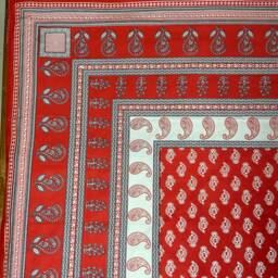 Rectangular Block Print Paisley Red Romantic Bedsheet With 2 Pillow Covers Soft & Comfy Bedspread Bedroom Decor At Fabricwala - 90108 B16 - thumbnail 1