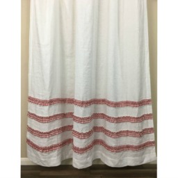White Shower Curtain With Rows Of Red White Striped Ruffles, Natural Linen Shower Curtain 72x72, 72x85, 72x94 Or Custom Size, Mildew-Free - thumbnail 2