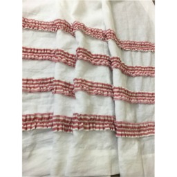 White Shower Curtain With Rows Of Red White Striped Ruffles, Natural Linen Shower Curtain 72x72, 72x85, 72x94 Or Custom Size, Mildew-Free - thumbnail 4