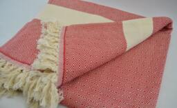 "Red Diamond Blanket, 200cmx240cm, Throw Blanket, Turkish 100% Cotton Blanket, 79""x95" - thumbnail 1