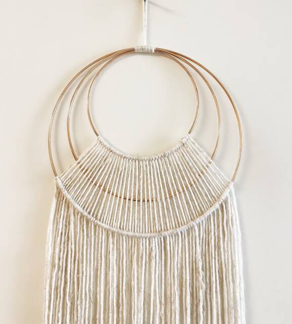 Beige Yarn Hoop Macrame Wall Hanging - Modern Boho Nursery Decor - image 1