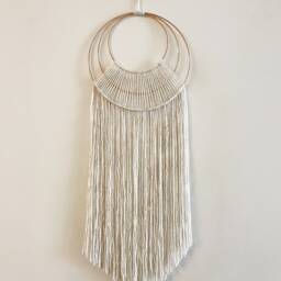 Beige Yarn Hoop Macrame Wall Hanging - Modern Boho Nursery Decor - thumbnail 2