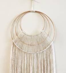 Beige Yarn Hoop Macrame Wall Hanging - Modern Boho Nursery Decor - thumbnail 1