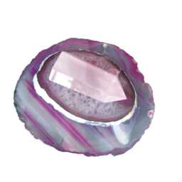 Pink-Grey Agate Tealight Candle Holder - Pink Lid Topped With Rose Quartz Obelisk - thumbnail 3