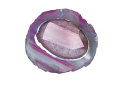 Pink-Grey Agate Tealight Candle Holder - Pink Lid Topped With Rose Quartz Obelisk - thumbnail 1