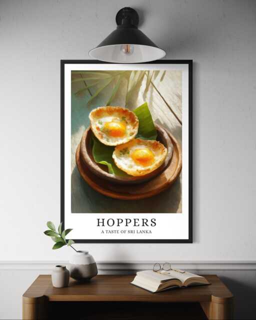 Sri Lankan Hoppers Appam Print - Coconut Pancakes Wall Art, South Asia Street Food Illustration, Lanka Kitchen Decor, Restaurant Artwork - image 1
