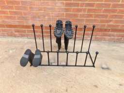 Handmade 8 Pair Adult Kids Walking Wellington Boot Welly Rack Stand Storage Black Wrought Iron Steel Metal Welded Free Standing