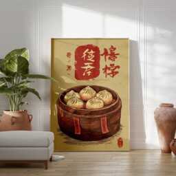 Japanese Sushi Poster - Retro Food Market Art Print Great Wave Inspired Kitchen Decor Red Sun Graphic Wall - thumbnail 3