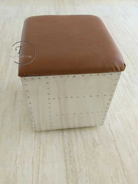 Tieetdye Wooden Square Ottoman Side Table Midway Aviator Leather Stool - image 1