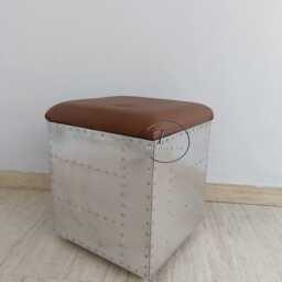 Tieetdye Wooden Square Ottoman Side Table Midway Aviator Leather Stool - thumbnail 2
