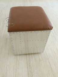 Tieetdye Wooden Square Ottoman Side Table Midway Aviator Leather Stool - thumbnail 1