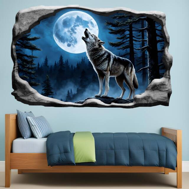 Howling Alpha Wolf Moon Light Mural Decal Poster Wall Art Sticker Self-Adhesive Picture Bedroom Nursery Office Home Decor 1257 - image 1