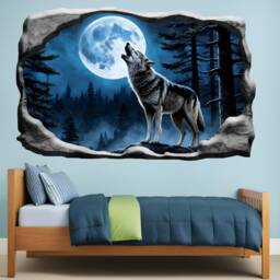 Howling Alpha Wolf Moon Light Mural Decal Poster Wall Art Sticker Self-Adhesive Picture Bedroom Nursery Office Home Decor 1257 - thumbnail 1