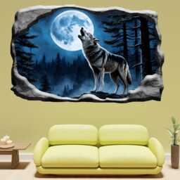 Howling Alpha Wolf Moon Light Mural Decal Poster Wall Art Sticker Self-Adhesive Picture Bedroom Nursery Office Home Decor 1257 - thumbnail 2