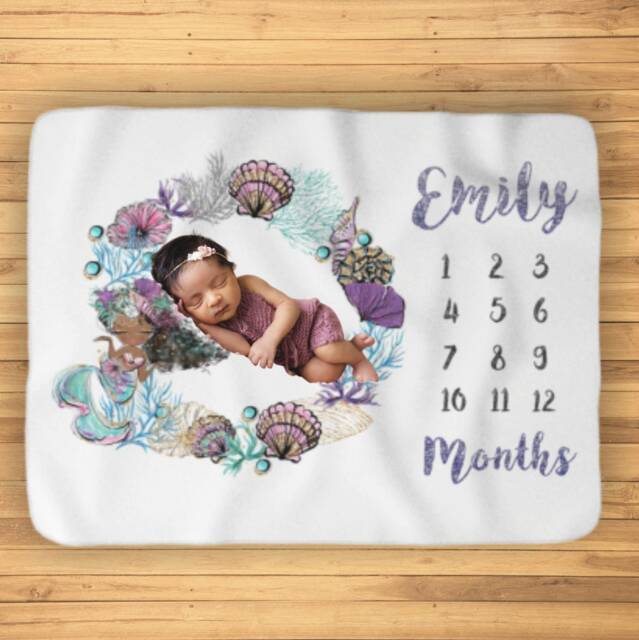Girl Milestone Blanket, Baby Monthly Month Mermaid Shower Gift, Gift - image 1