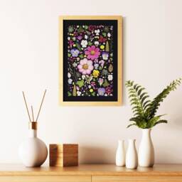 Pressed Flower Art Print -A4 - Black Poster Botanical Decor Wall Hanging Office Or Bedroom - thumbnail 2