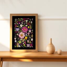 Pressed Flower Art Print -A4 - Black Poster Botanical Decor Wall Hanging Office Or Bedroom - thumbnail 1