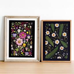 Pressed Flower Art Print -A4 - Black Poster Botanical Decor Wall Hanging Office Or Bedroom - thumbnail 3