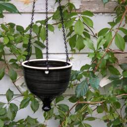 Ceramic Hanging Planter, Large Black Wheel Thrown Flower Pot, Garden Patio Decor, Gardener Gift - thumbnail 2