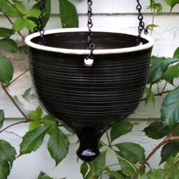 Ceramic Hanging Planter, Large Black Wheel Thrown Flower Pot, Garden Patio Decor, Gardener Gift