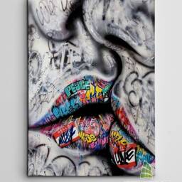 Lovers Kiss Graffiti Canvas Art Wall Print Picture Framed Home Decor -C592 - thumbnail 2