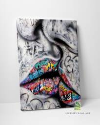 Lovers Kiss Graffiti Canvas Art Wall Print Picture Framed Home Decor -C592 - thumbnail 1