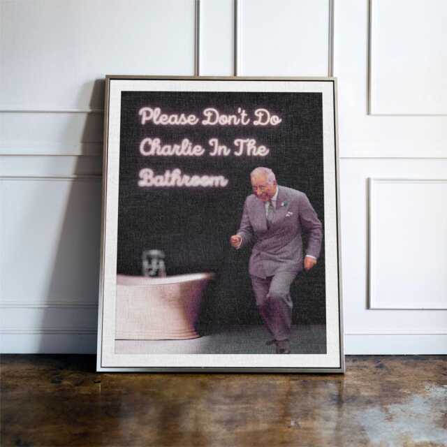 Please Don't Do Charlie in The Bathroom Print, Funny Wall Art, British Humour Toilet Decor, Black & White Poster - image 1