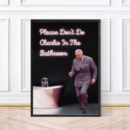 Please Don't Do Charlie in The Bathroom Print, Funny Wall Art, British Humour Toilet Decor, Black & White Poster - thumbnail 3